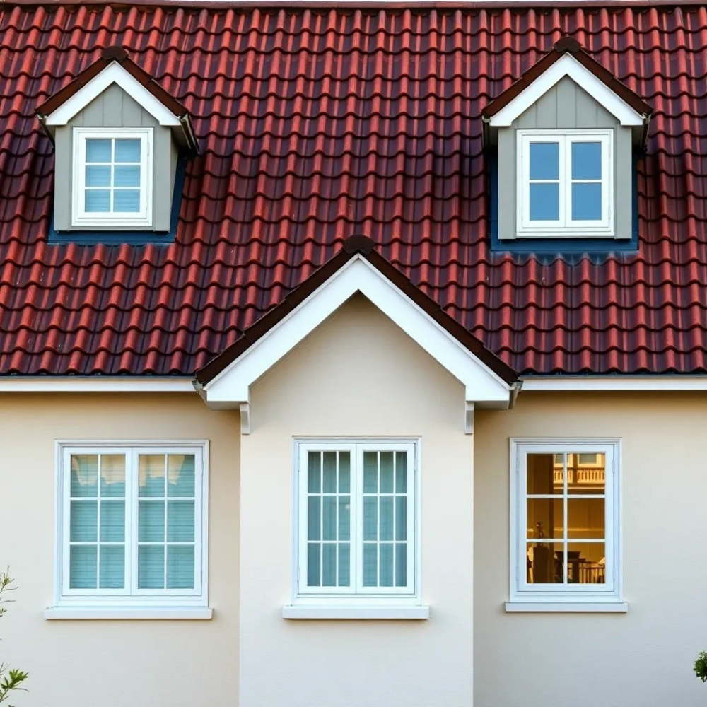 Brązowy dach białe okna jaka elewacja
