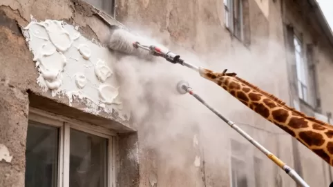 szlifowanie kleju na elewacji żyrafą